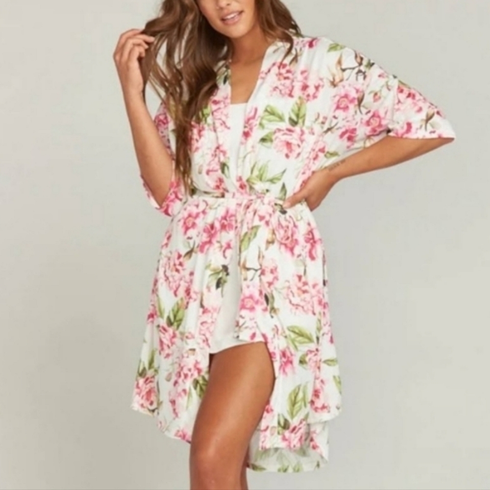 Show Me Your Mumu Garden of Blooms Floral Pink Green White Robe OS